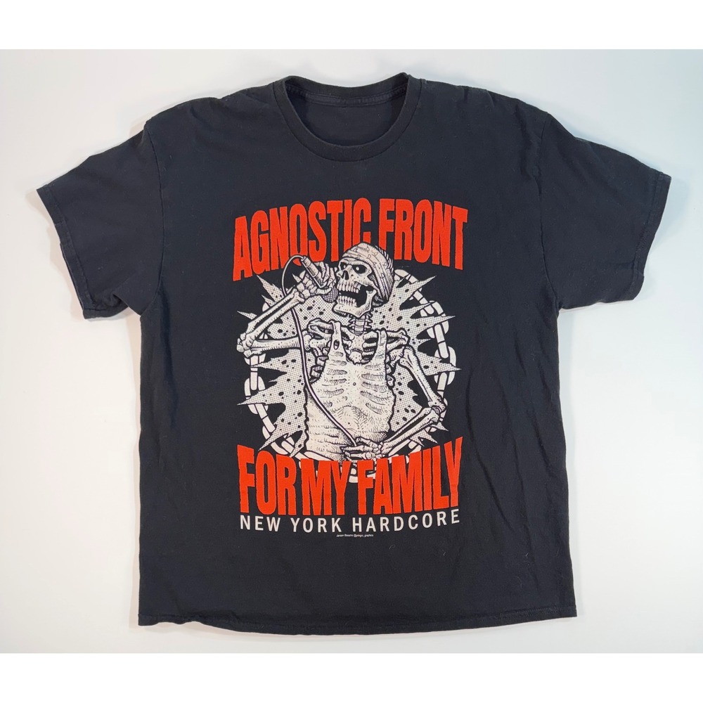 Agnostic Front For My Family New York Hardcore Band T-Shirt Black Mens Large